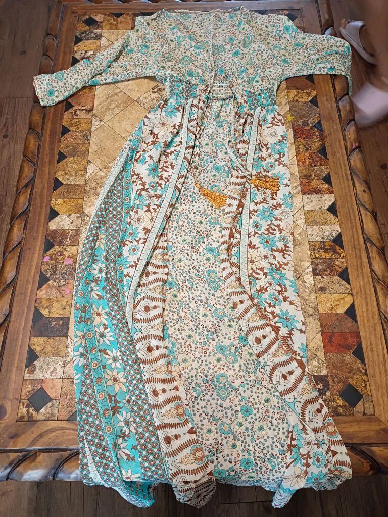 Selling Multicoloured maxi dress with tie waist #boho #maxidress #festival