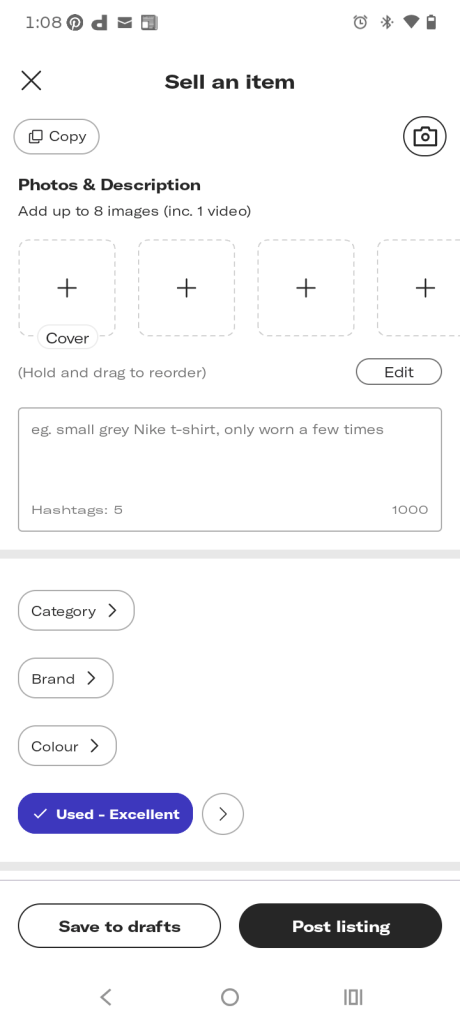 Demonstration of the listing screen.